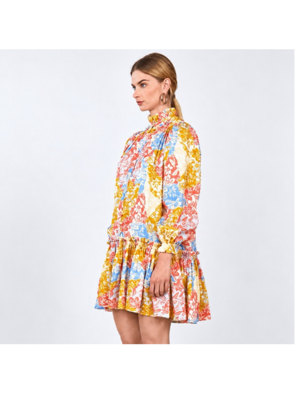 Hunter Bell Blakely Ruffle Dress Floral Patchwork 100% Silk M NWT